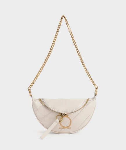 Philomena Wrinkled-Effect Half-Moon Crossbody Bag - Ivory